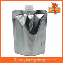 Top quality china factory 300ml foil silver spout pouch bag for liquid